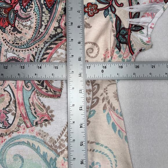 World Unity Cold Shoulder Paisley Print Boho Top Size XL Multi Soft Knit Blouse - Picture 9 of 13